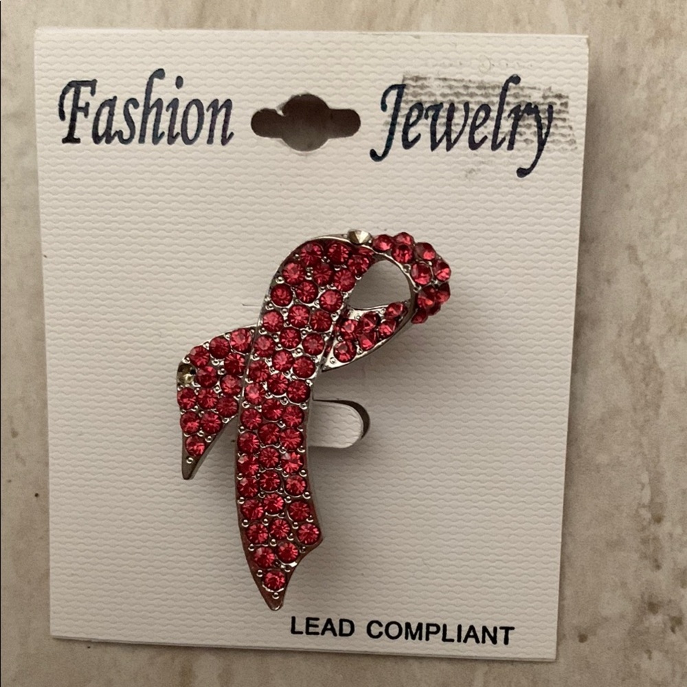 Red Rhinestone Awareness Ribbon Brooch